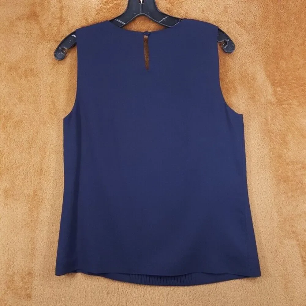 J CREW Top Womens Size 4 Blue Sleeveless Keyhole Pleated Tank Layering Blouse